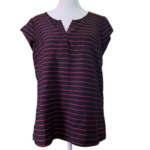 Banana Republic Navy Red Striped Top Nautical Blouse Short Sleeve Shirt M
